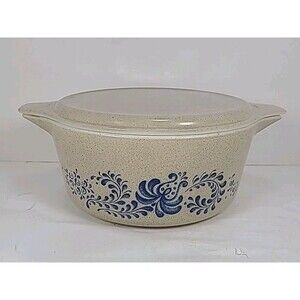 Pyrex 475-B 2-1/2 Quart Baking Dish Homestead Swirl Blue Onion w/ Lid 25-C 18